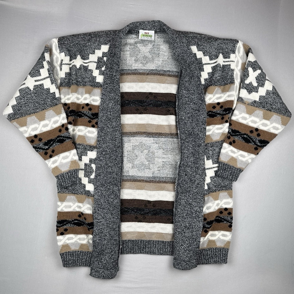 Vintage Hot Cashews Multi Color Geometric Shawl Cardigan Sweater USA Made